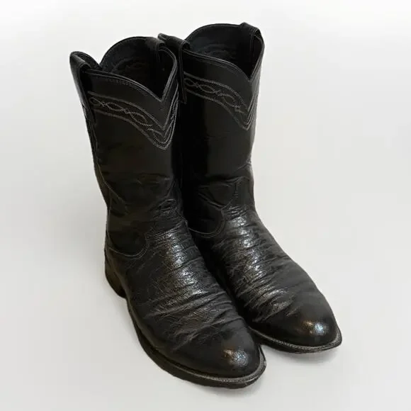 Justin Men’s Western Black Leather Cowboy Boots sz 10.5B Almond Toe 3133 Justin Boots Black Western Boots for Men for Sale | Shop New  main image 2
